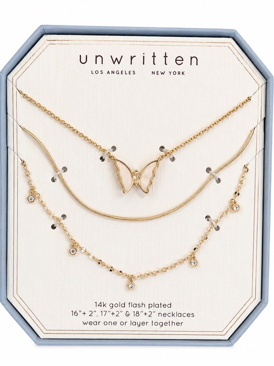 Unwritten Jewelry - Unwritten 14k Gold Plated Butterfly Layered Necklace Set NIB